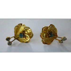 B.N. Earrings Gold Tone Aqua Clear Stones